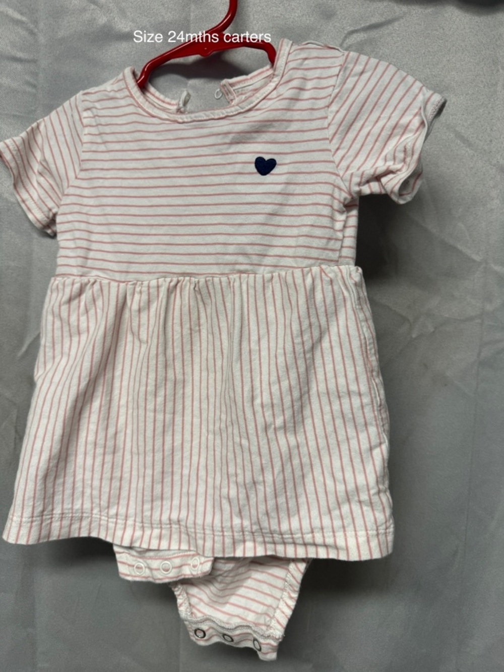 Carter's Pink Striped Baby One-Piece Dress Bodysuit with Navy Heart